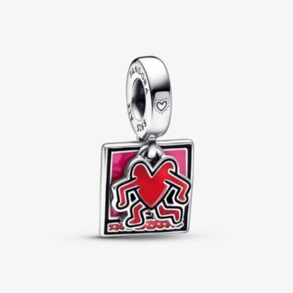 Pandora Keith Haringa x Pandora Walking Heart Double Dangle Charm - Picture 1 of 4